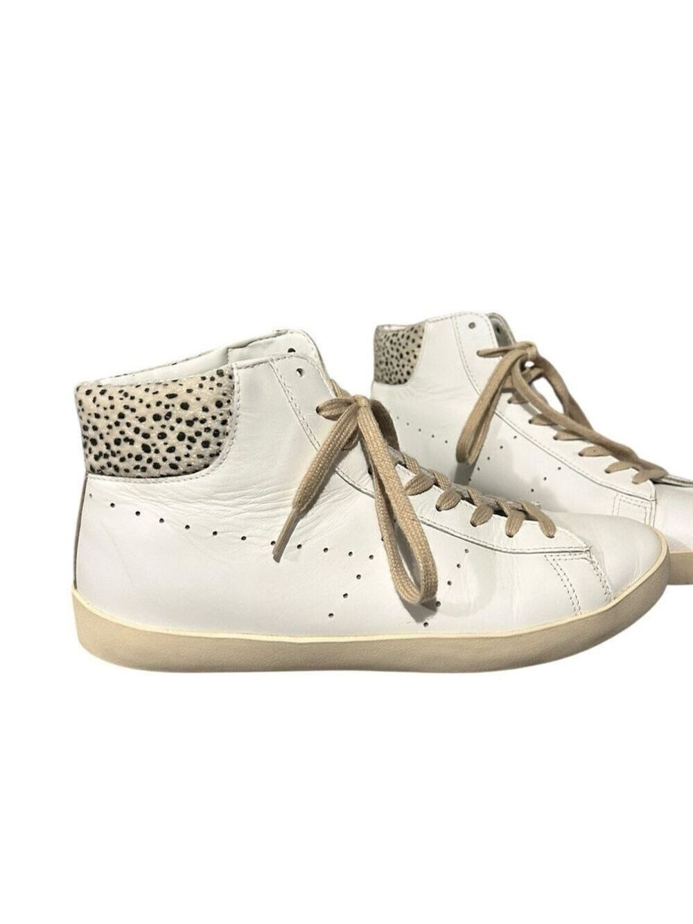 Anthropologie Gola Nova High Safari White Leather Cheetah High Top Sneaker Sz 9